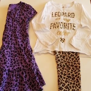 Leopard print purple dress and top/bottom set